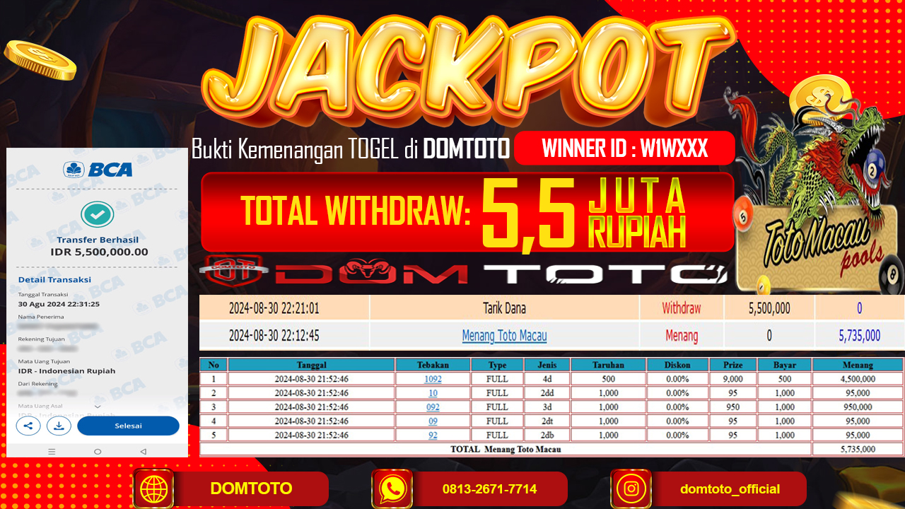 JACKPOT MENANG TOTOMACAU POOLS 30 AGUSTUS 2024